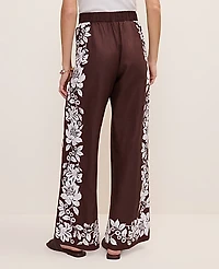 Ann Taylor The Easy Wide-Leg Pant Floral Linen Blend Rich Walnut Women's
