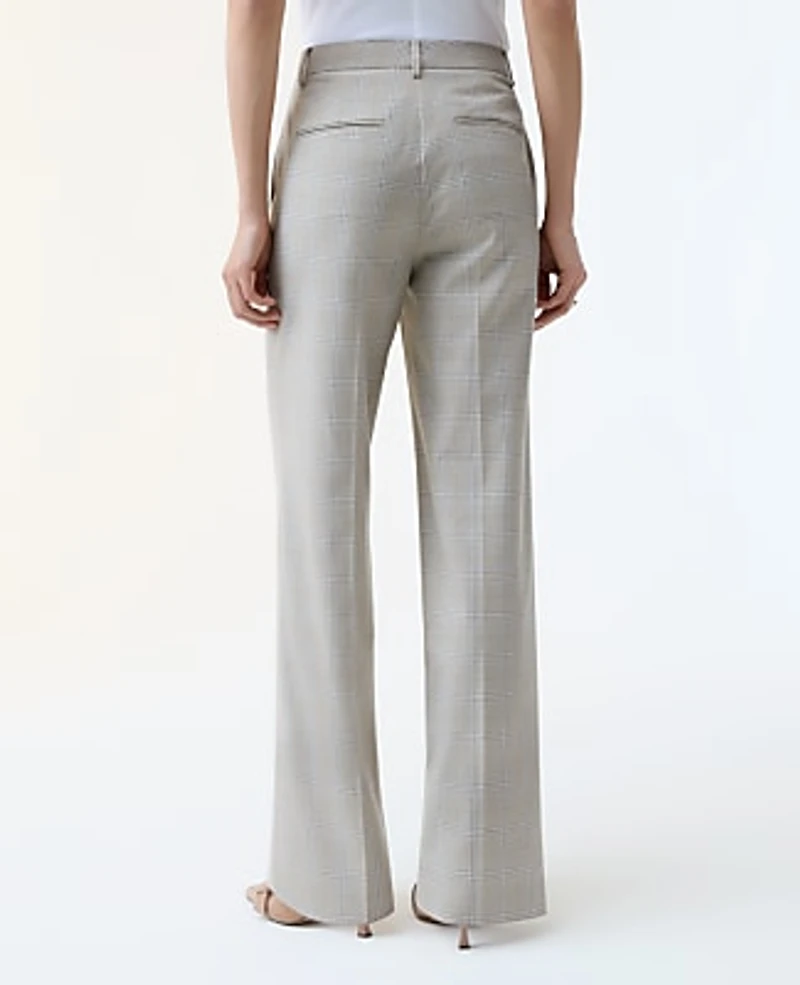 Ann Taylor The Petite Straight Trouser Plaid — Curvy Fit Tan/Blue Combo Women's