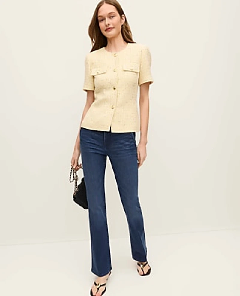 Ann Taylor Tweed Belted Jacket Speckled Yellow Multi Women's