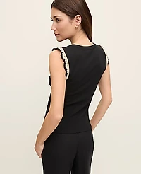 Ann Taylor Crochet Trim Crew Neck Top Size Large Black Women's