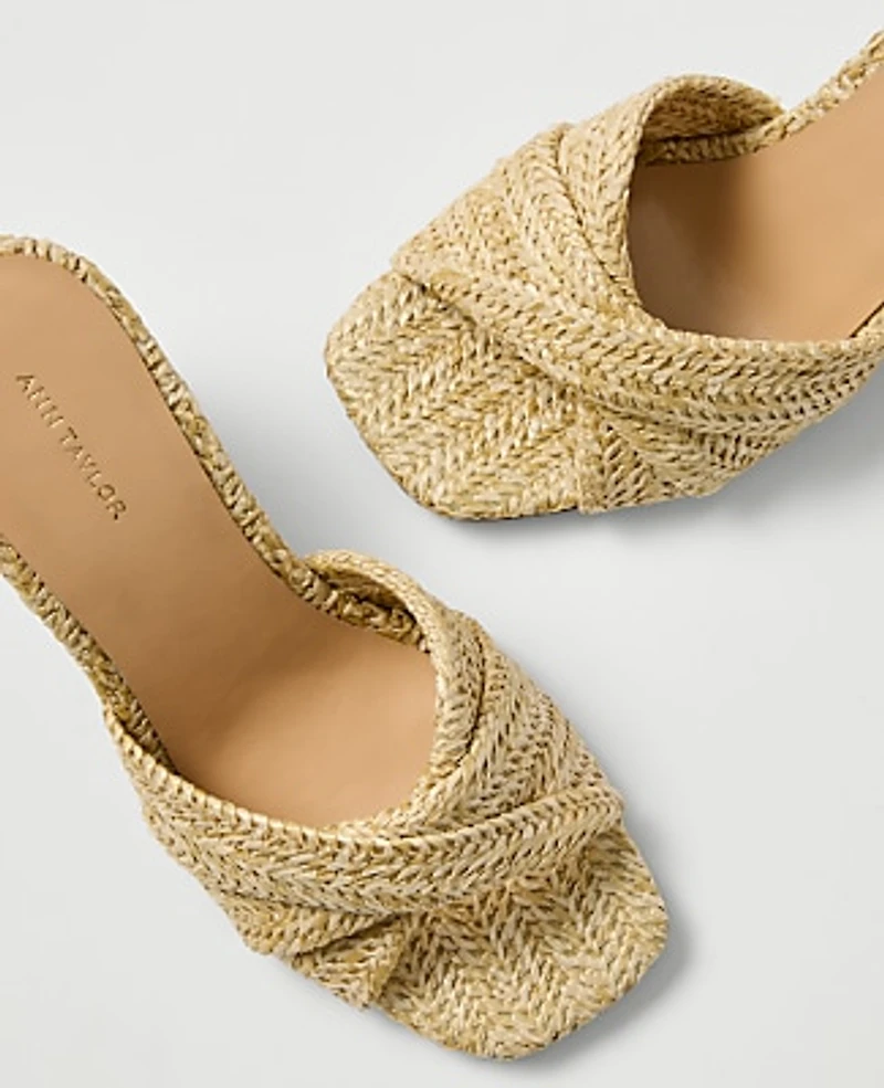 Ann Taylor Straw Wedge Sandal Natural Tan Women's