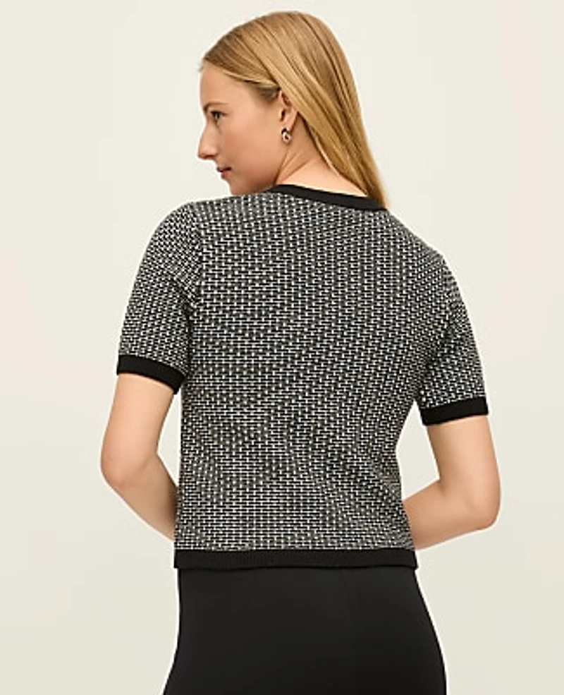 Ann Taylor Geo Stitch Cardigan Black/White Multi Women's