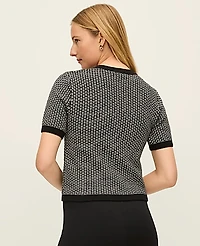 Ann Taylor Geo Stitch Cardigan Black/White Multi Women's