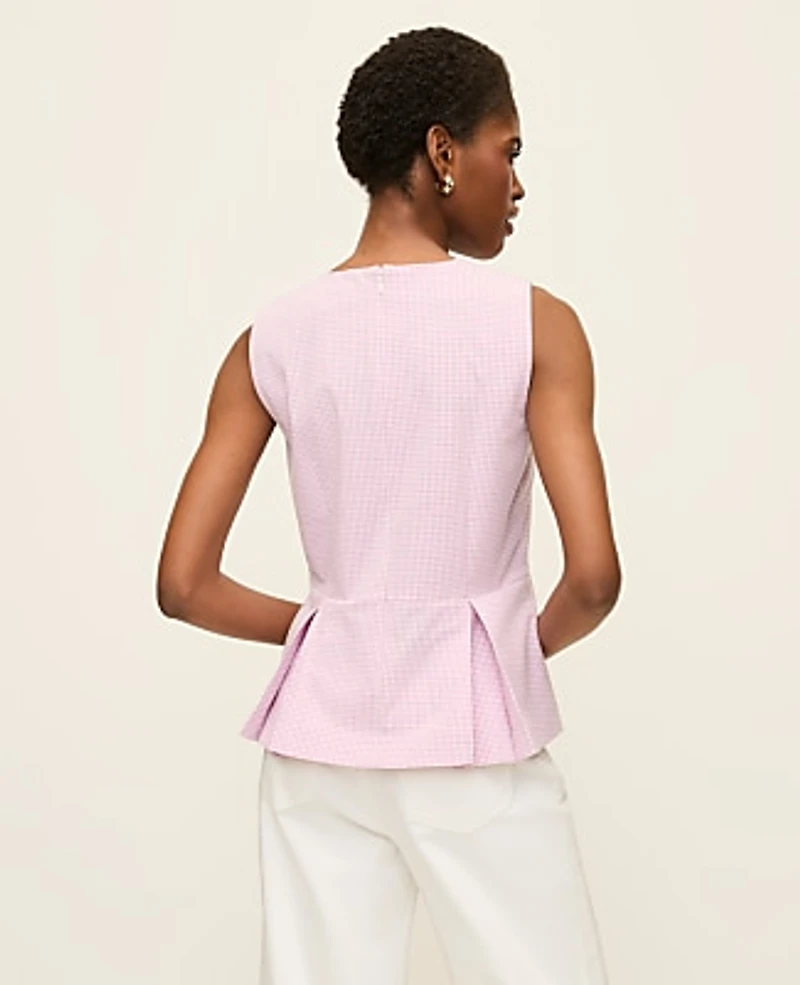Ann Taylor Gingham Peplum Top Size 14 Lilac/White Women's