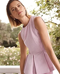 Ann Taylor Gingham Peplum Top Size 14 Lilac/White Women's