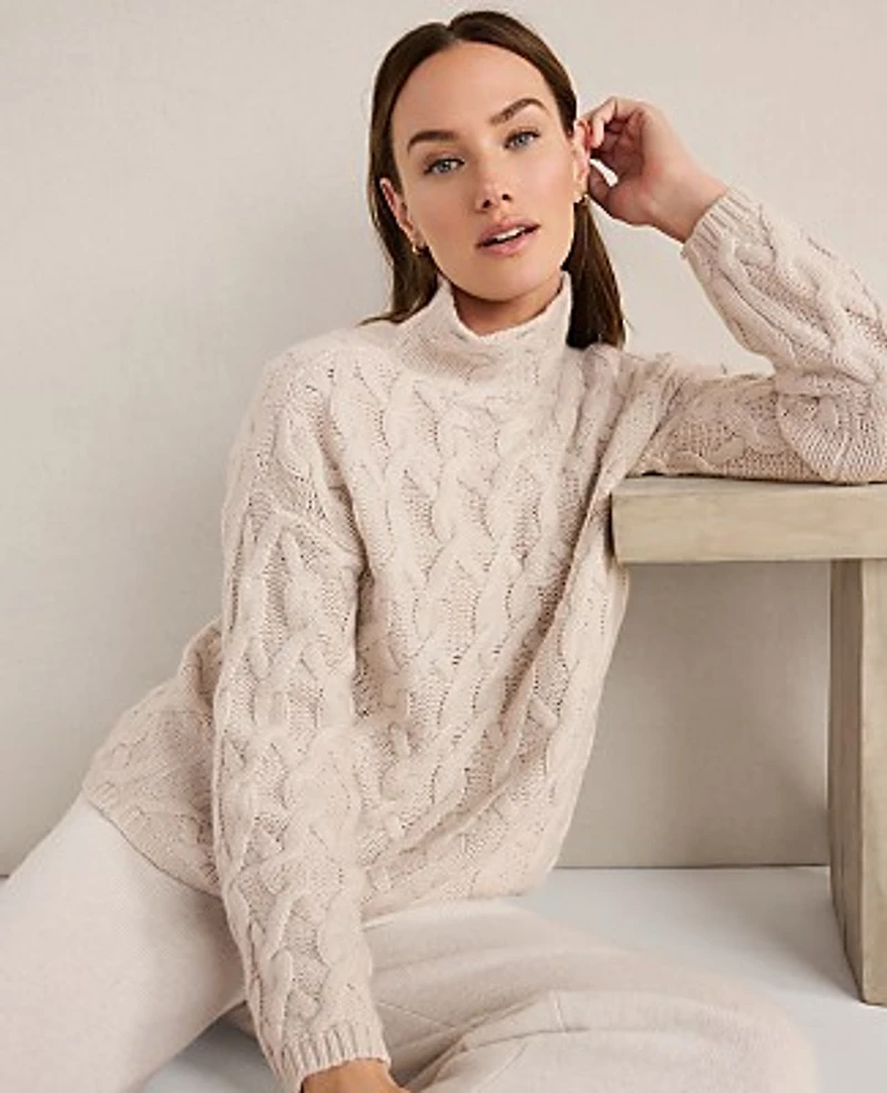 Ann Taylor Haven Well Within Cashmere Allover Cable Mockneck Sweater Women's