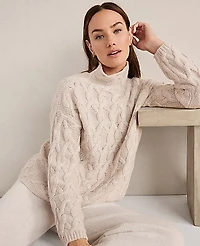 Ann Taylor Haven Well Within Cashmere Allover Cable Mockneck Sweater Women's