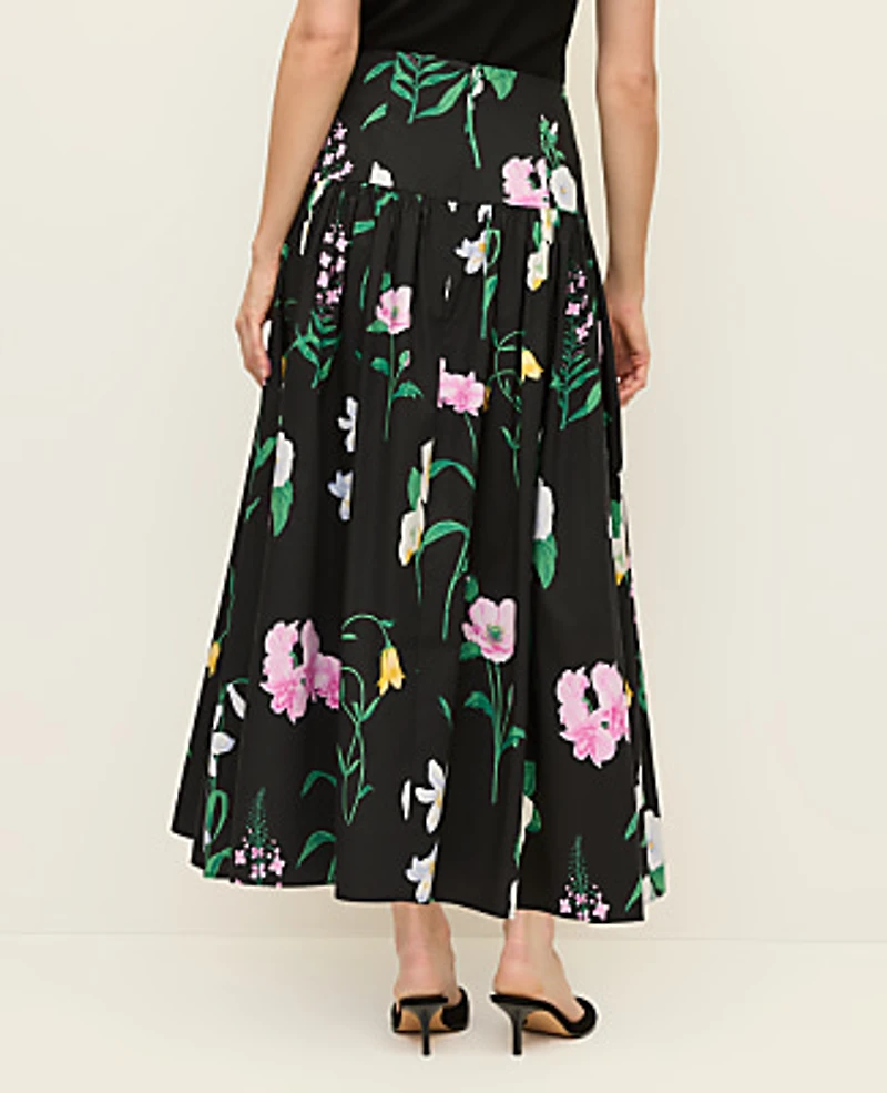 Ann Taylor Floral Gathered Maxi Skirt Size 2 Black Women's