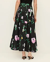 Ann Taylor Floral Gathered Maxi Skirt Size 2 Black Women's