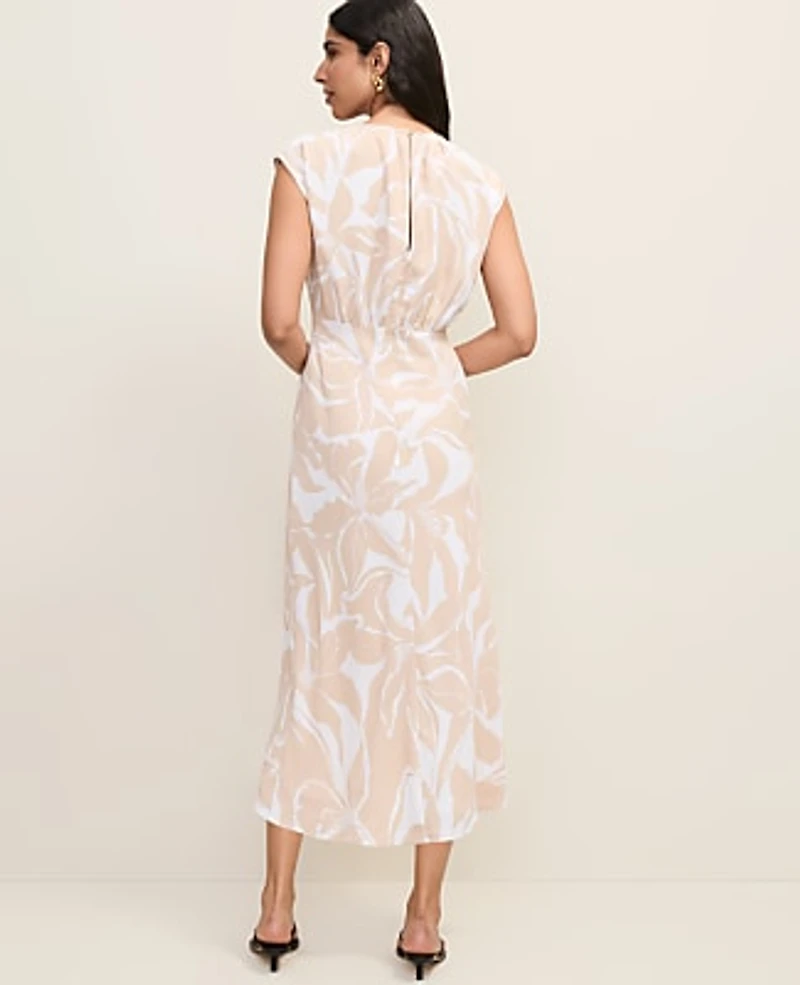 Ann Taylor Floral Gathered Midi Dress Sail Cloth Women's
