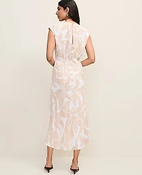 Ann Taylor Floral Gathered Midi Dress Sail Cloth Women's