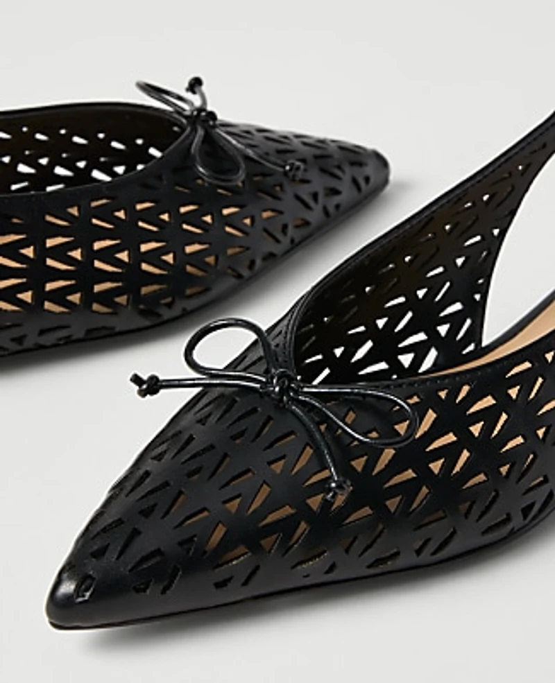 Ann Taylor Perforated Leather Bow Slingback Flat Black Women's
