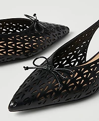 Ann Taylor Perforated Leather Bow Slingback Flat Black Women's