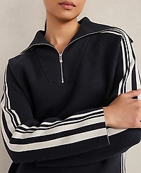 Ann Taylor Haven Well Within Sporty Stripe Half-Zip Pullover Deep Blue Moon Women's