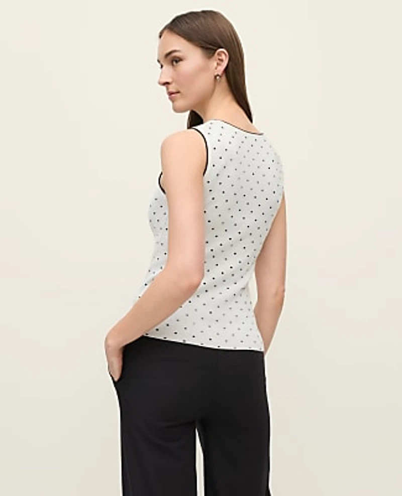 Ann Taylor Polka Dot Knit Shell Top Winter White Women's