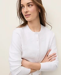 Ann Taylor Floral Jacquard Cardigan White Women's