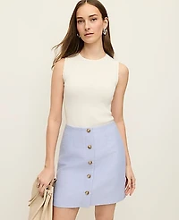 Ann Taylor Tweed Button Front Skirt Blue Hydrangea Women's