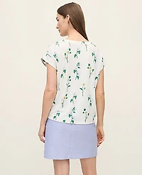 Ann Taylor Petite Floral Mixed Media Pleat Front Top Size XS Winter White - Lilac Women's