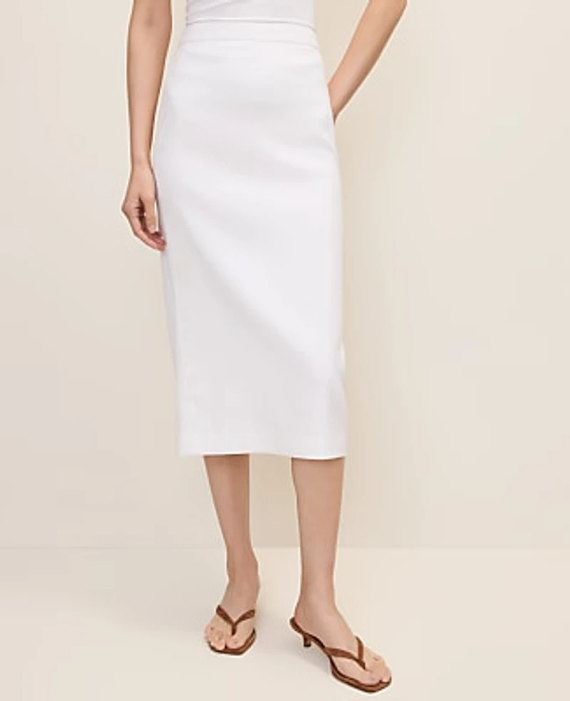 Ann Taylor The Petite Column Midi Skirt in Linen Blend Size 12 White Women's