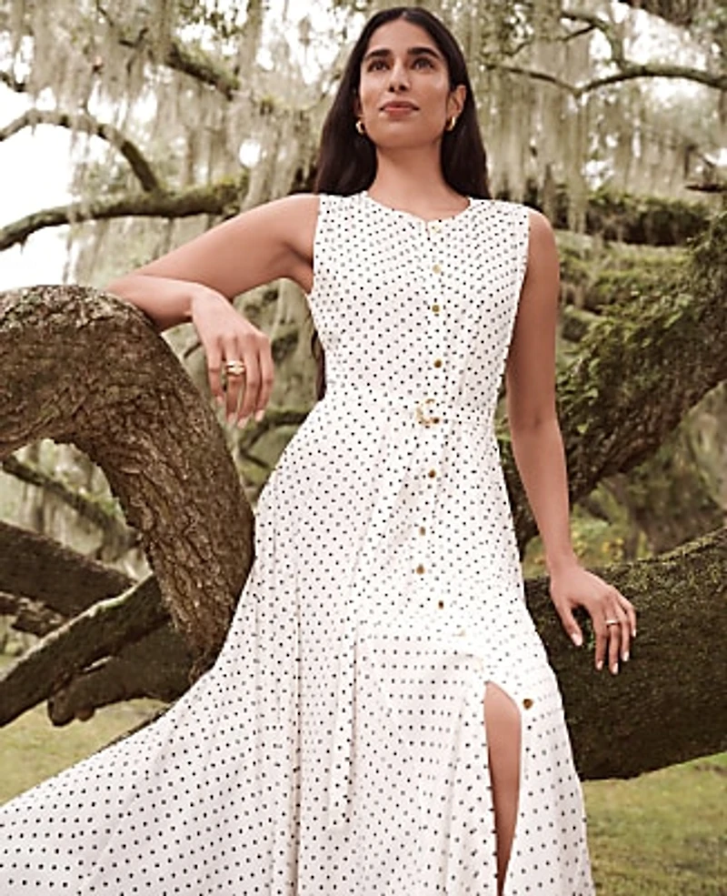 Ann Taylor Petite Micro Dot Flare Dress Size 10 Winter White Women's
