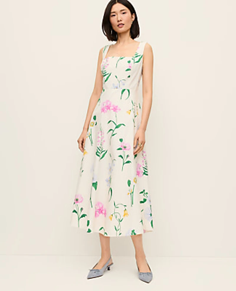 Ann Taylor Floral Flare Midi Dress Winter White Women's
