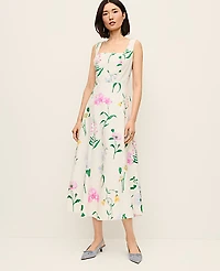Ann Taylor Floral Flare Midi Dress Winter White Women's