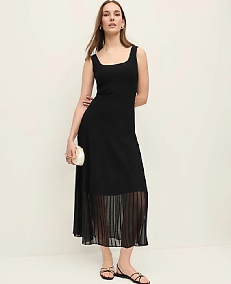 Ann Taylor Ribbed Flare Sweater Dress Black Women's
