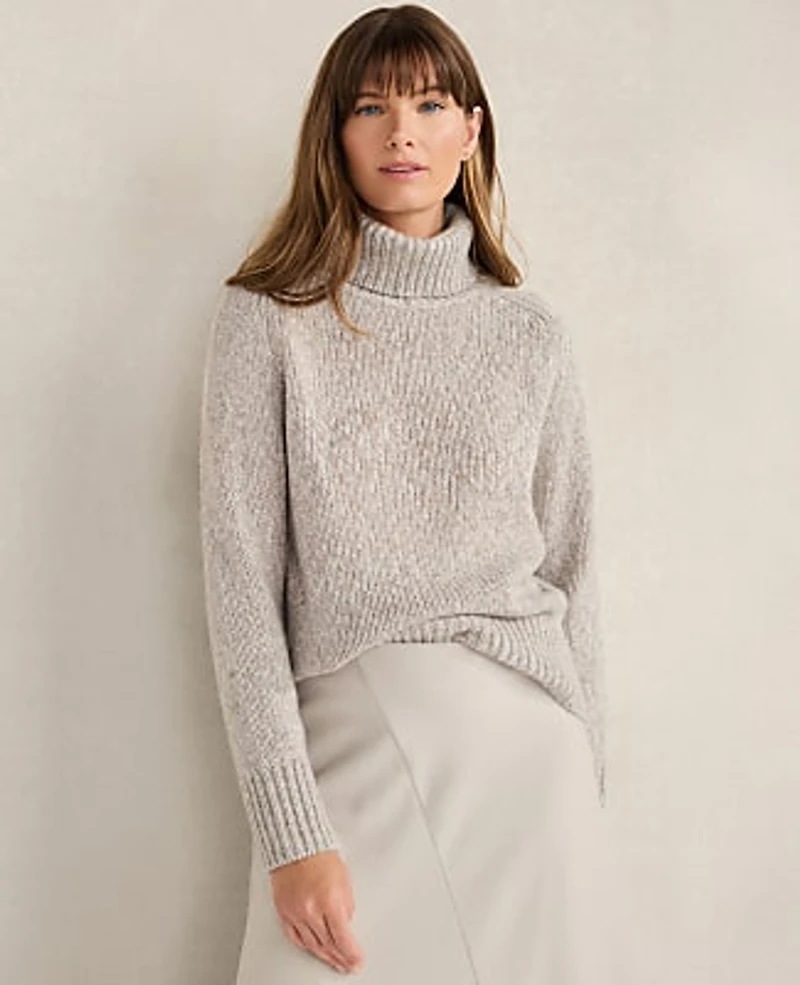 Ann Taylor Haven Well Within Marled Cashmere Cocoon Crewneck Sweater Icy Blue Heather Women's