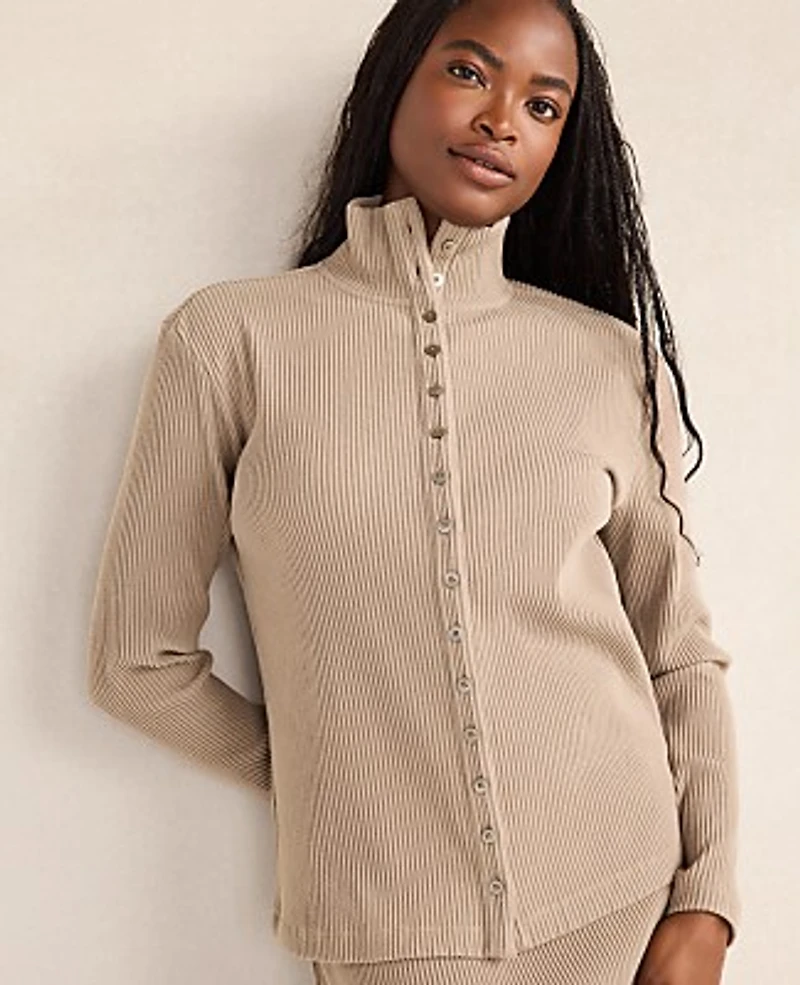 Ann Taylor Haven Well Within Ottoman Rib Button-Front Top Women's