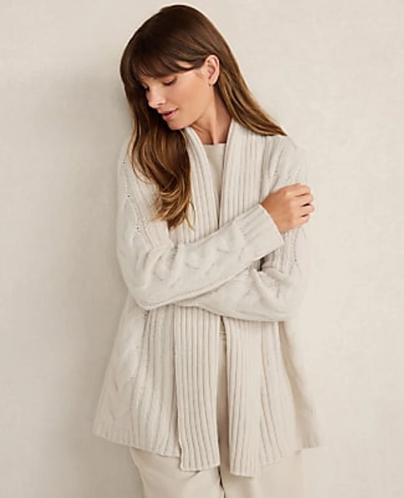 Ann Taylor Haven Well Within Cashmere Cable Open Front Cardigan Women's