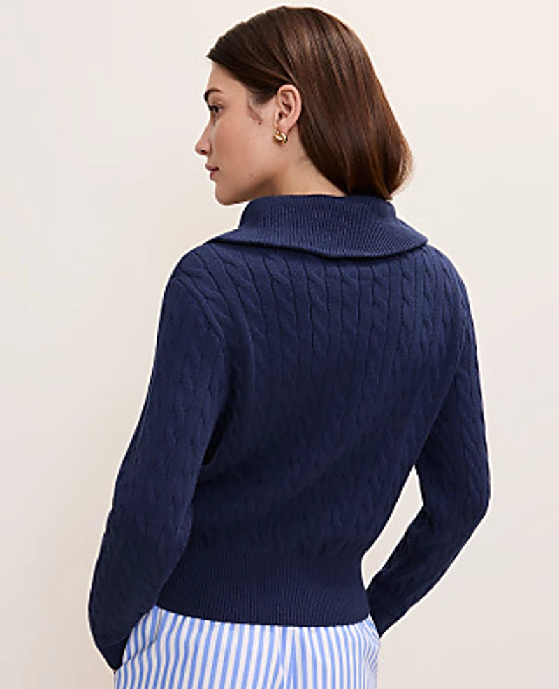 Ann Taylor Petite Weekend Cable Sweater Jacket Women's