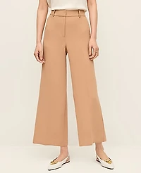 Ann Taylor The Petite Wide-Leg Cropped Pant Fluid Crepe Textured Weathered Oak Women's