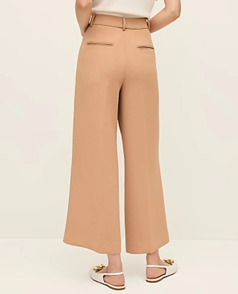Ann Taylor The Petite Wide-Leg Cropped Pant Fluid Crepe Textured Weathered Oak Women's