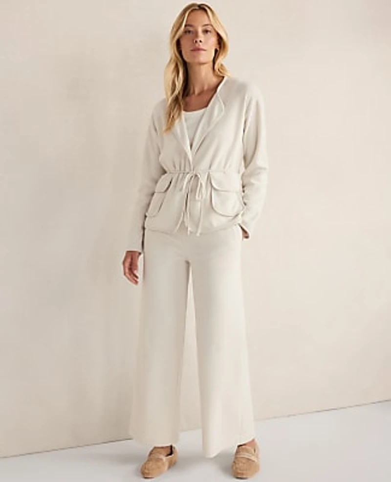 Ann Taylor Haven Well Within Brushed Terry Open Front Jacket Full Moon Grey Women's