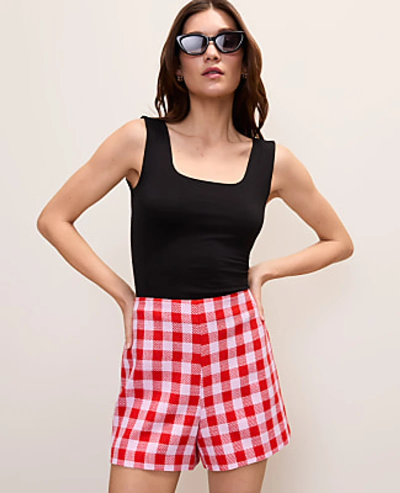 Ann Taylor The Petite Gingham Side Zip Short Aperol Women's