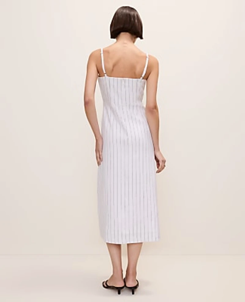 Ann Taylor The Petite Pinstripe Midi Dress Linen Blend White Women's