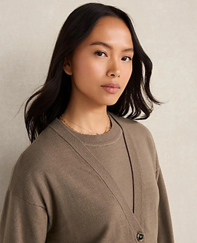 Ann Taylor Haven Well Within Relaxed Jersey Cardigan Saddle Brown Women's