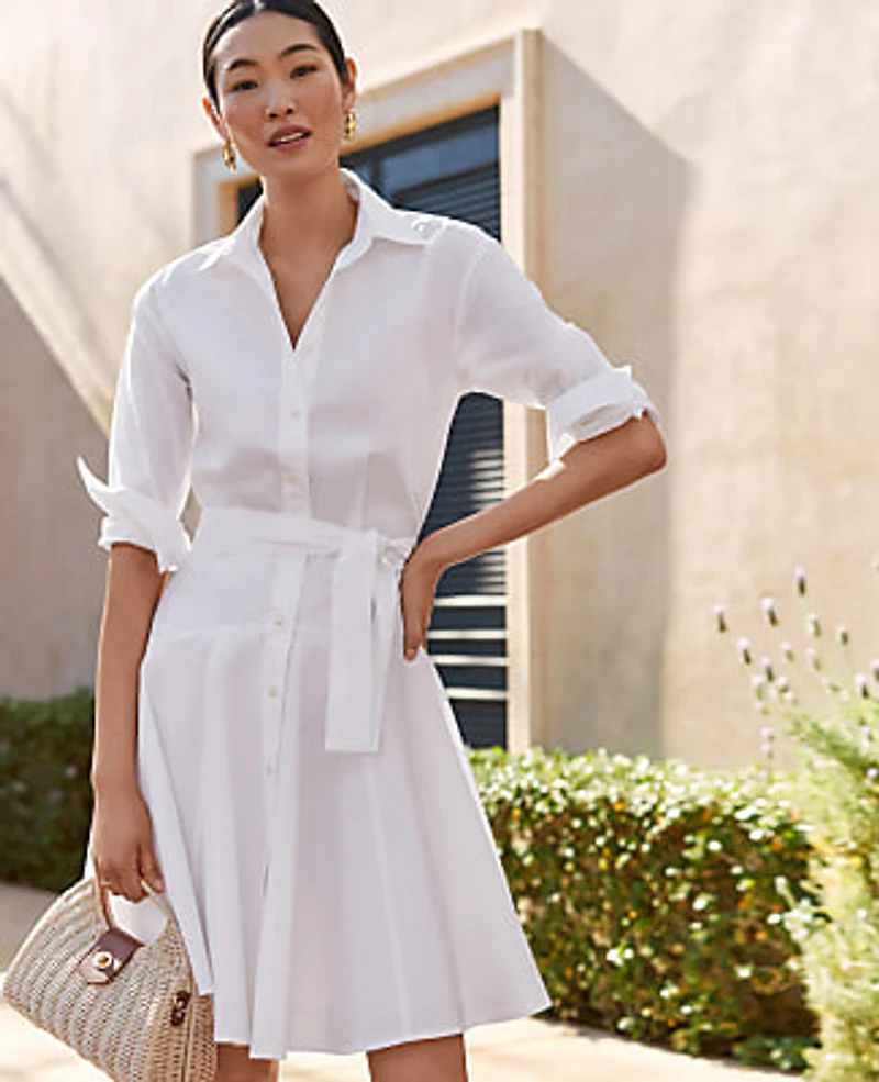 Ann Taylor Petite Belted Collared Shirtdress Women's