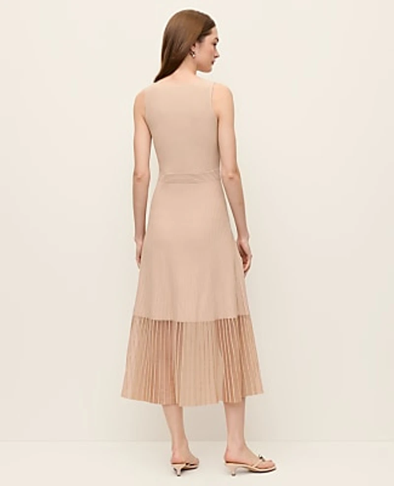 Ann Taylor Square Neck Ribbed Sweater Dress Pale Sandalwood Women's