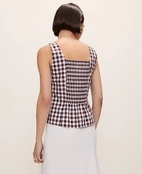Ann Taylor Peplum Tank Top Gingham Rich Walnut Women's