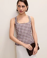 Ann Taylor Peplum Tank Top Gingham Rich Walnut Women's