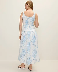 Ann Taylor Petite Floral Belted Flare Midi Dress White-Blue Women's