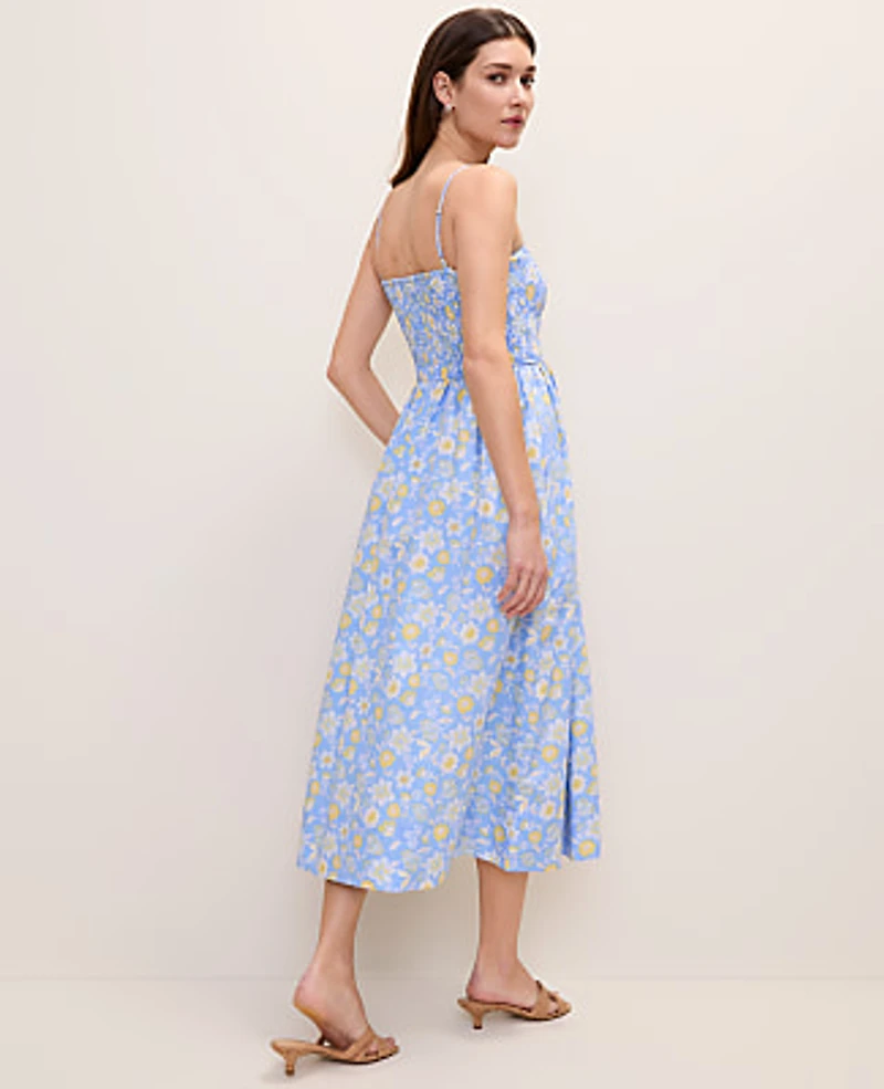 Ann Taylor Petite Weekend Floral Smocked Midi Dress Vista Blue Women's