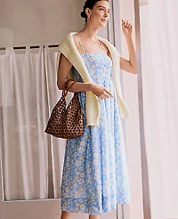 Ann Taylor Petite Weekend Floral Smocked Midi Dress Vista Blue Women's