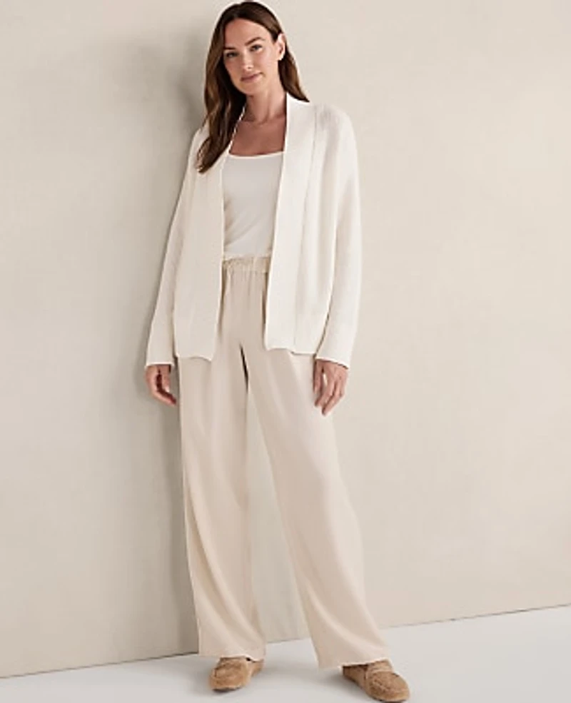 Ann Taylor Haven Well Within Organic Cotton Shaker Stitch Open Front Cardigan Size Medium Ivory Women's