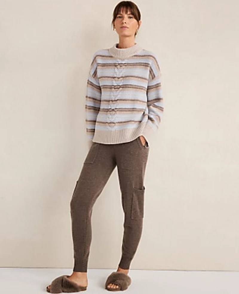 Ann Taylor Haven Well Within Wool Blend Cable Stripe Crewneck Sweater Heron Heather-Haven Women's