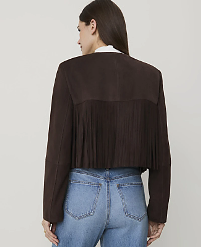 Ann Taylor Studio Collection Suede Fringe Jacket Pure Chocolate Women's
