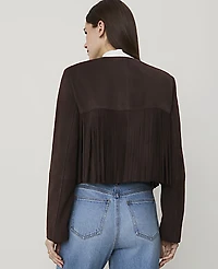 Ann Taylor Studio Collection Suede Fringe Jacket Pure Chocolate Women's