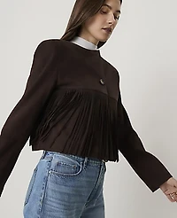 Ann Taylor Studio Collection Suede Fringe Jacket Pure Chocolate Women's