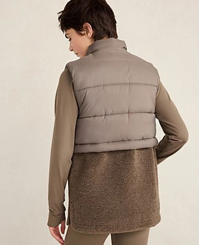 Ann Taylor Haven Well Within Sherpa Puffer Vest Saddle Brown Women's